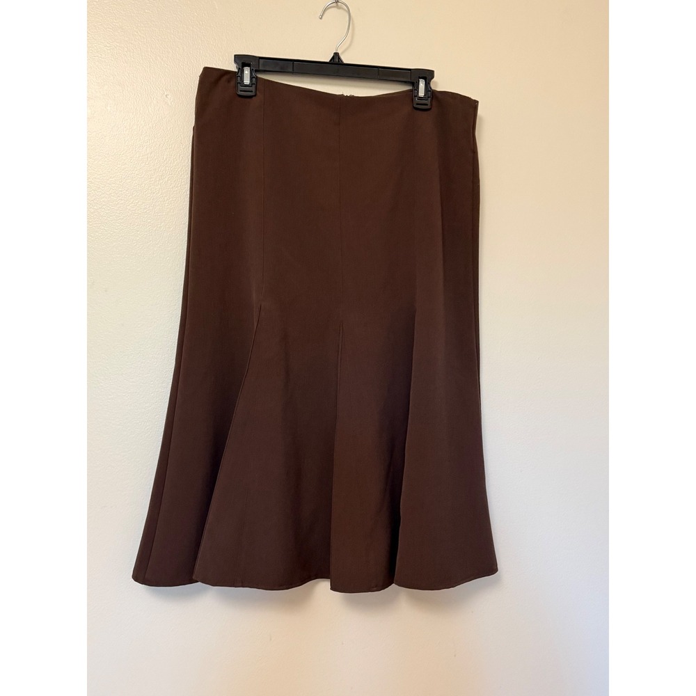 Cato Brown Godet Pleat Midi Skirt Womens Size 12 A-Line Stretch Career Casual